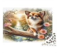 Perro pequeño Puzzle para Adultos Puzzle de 1000 Piezas Campo Floral Juego de Puzzle 1000 Piezas Cartón Relajante Decoración Hogar Familia 38x26cm/1000pcs