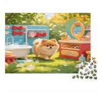 Perro Pomerania Bonito Escena de Jardín Puzzle de 1000 Piezas Papel para Adultos Relajación Concentración Decoración Regalo Puzzle para Toda la Familia 70x50cm/1000pcs