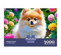 Perro Pomerania Bonito Puzzle de 1000 Piezas Cartón para Adultos Flores de Jardín Relajante Decoración Regalo 52x38cm/1000pcs