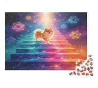 Perro Pomerania Bonito Puzzle de 1000 Piezas Escalera Arcoíris Juego de Puzzle 1000 Piezas para Adultos Relajación Decoración Hogar Regalo 52x38cm/1000pcs