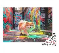 Perro Pomerania Bonito Puzzle de 1000 Piezas Papel para Adultos Escena de Arte Callejero Colorido Juego de Puzzle 1000 Piezas Relajante Familia Decoración Regalo 52x38cm/1000pcs