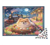 Perro Pomerania Bonito Puzzle de 1000 Piezas Papel para Adultos Estación de Tren Nocturna Juego de Puzzle 1000 Piezas Relajación Hogar Regalo 70x50cm/1000pcs