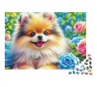 Perro Pomerania Bonito Puzzle de 1000 Piezas Papel para Adultos Jardín Florido Relax Juego Familiar Decoración 52x38cm/1000pcs