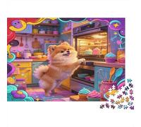 Perro Pomerania Bonito Puzzle de 1000 Piezas Puzzle para Adultos Papel Cocina Colorida Escena de Pastelería Relajante Familia Decoración Regalo 52x38cm/1000pcs