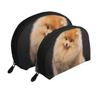 Perro Pomerania Cachorro Lindo, Bolsa de Maquillaje de Concha, Monedero pequeño para Mujer, Bolsa de artículos de tocador, Bolsa de cosméticos, 2 Piezas