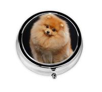 Perro Pomerania Cachorro Lindo, Pastillero, Pastillero redondo Pequeño contenedor de pastillas Organizador de pastillas de viaje