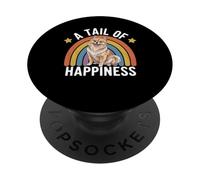Perro Pomerania Cola de Felicidad Arco Iris Retro PopSockets PopGrip Adhesivo
