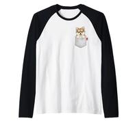 Perro Pomerania en el Bolsillo Mirando Lindo Cachorro Perro Camiseta Manga Raglan