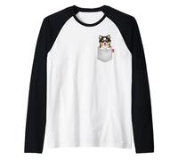 Perro Pomerania en el Bolsillo Mirando Lindo Cachorro Perro Camiseta Manga Raglan