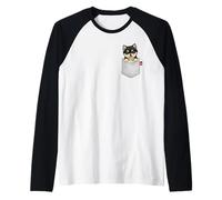 Perro Pomerania en el Bolsillo Mirando Lindo Cachorro Perro Camiseta Manga Raglan