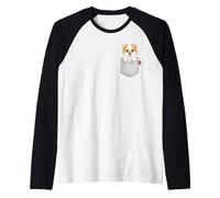 Perro Pomerania en el Bolsillo Mirando Lindo Cachorro Perro Camiseta Manga Raglan