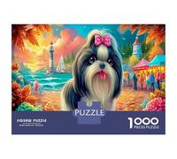 Perro por Colorful Town Coast Puzzle 1000 Piezas, Moderno DIY, Entretenimiento para Adultos Y Niños 12 Años Naturaleza Mascota Imposible Rompecabezas-Decoración del Hogar, Juego Mental 52x38cm