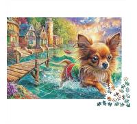 Perro Pueblo Junto al Lago Puzzle de 1000 Piezas Papel para Adultos Relajación Concentración Puzzle para Toda la Familia Regalo 38x26cm/1000pcs