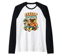 Perro Pug Bebiendo café Helado en un Columpio DIGOR Divertido Camiseta Manga Raglan