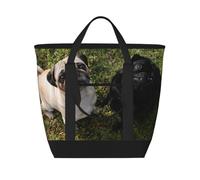 Perro Pug Blanco y Negro,Bolsas de almuerzo de gran capacidad, bolsa de mano térmica para mujeres, hombres, trabajo, picnic, viajes.