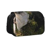 Perro Pug Blanco y Negro Estuche para lápices portátil con Doble Concha y Cremallera