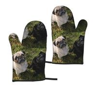 Perro Pug Blanco y Negro,Guantes de Cocina Antideslizantes para Horno, Resistentes al Calor, un par