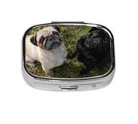 Perro Pug Blanco Y Negro, Pastillero cuadrado para bolsillo o monedero, pequeño contenedor de pastillas, organizador de pastillas de viaje
