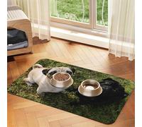 Perro Pug Blanco y Negro,Tapete para Comida de Mascotas, manteles Individuales de Cuero sintético para Gatos y Perros,40x60cm