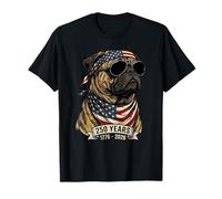 Perro Pug con Bandera Estadounidense 250 años 1776-2026 Bicentenario de EE. UU. Camiseta