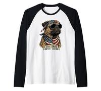 Perro Pug con Bandera Estadounidense 250 años 1776-2026 Bicentenario de EE. UU. Camiseta Manga Raglan