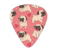 Perro Pug con forma de corazón para el Día de San Valentín,12 púas de guitarra, 3 grosores diferentes para guitarra acústica, bajo y ukelele