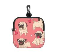 Perro Pug con Forma de corazón para el Día de San Valentín,Bolsa de Almacenamiento Cuadrada con Cremallera, Monedero de Neopreno, Carteras pequeñas, Monedero pequeño, Monedero