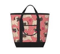 Perro Pug con forma de corazón para el Día de San Valentín,Bolsas de almuerzo de gran capacidad, bolsa de mano térmica para mujeres, hombres, trabajo, picnic, viajes.