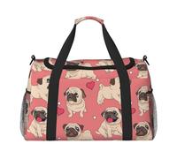 Perro Pug con Forma de corazón para el Día de San Valentín,Bolsas Deportivas, Bolsos de Viaje Deportivos Cruzados de Mano, Bolsas de Viaje de Gran Capacidad para Mujeres y Hombres.