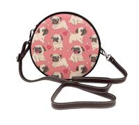 Perro pug con forma de corazón para el Día de San Valentín,Bolso de hombro de piel sintética, bolso cruzado redondo - Bolso circular para mujer