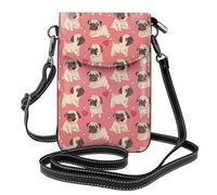 Perro pug con forma de corazón para el Día de San Valentín,Bolsos para celular para mujer, bolsos pequeños cruzados - Cartera para celular de cuero sintético con ranuras para tarjetas de crédito
