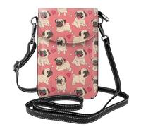 Perro pug con forma de corazón para el Día de San Valentín,Bolsos para celular para mujer, bolsos pequeños cruzados - Cartera para celular de cuero sintético con ranuras para tarjetas de crédito