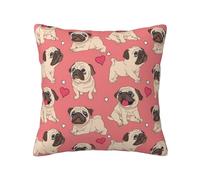 Perro Pug con Forma de corazón para el día de San Valentín, Funda de Almohada Decorativa Fundas de cojín de poliéster Suave 45x45 cm