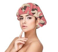 Perro Pug con forma de corazón para el Día de San Valentín,Gorro de dormir de satén para adultos - Gorro de dormir elástico para mujer, cubrecabello nocturno