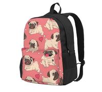 Perro pug con forma de corazón para el Día de San Valentín,Mochila con bolsillos, mochila informal para el día a día, resistente al agua, ideal para la escuela, viajes
