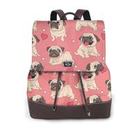 Perro Pug con forma de corazón para el Día de San Valentín,Mochila para mujer, impermeable, ligera, de piel sintética, moderna, para viajes.