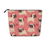 Perro Pug con Forma de corazón para el Día de San Valentín,Neceser de Maquillaje de imitación Lino, Neceser de Viaje portátil