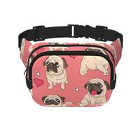 Perro Pug con Forma de corazón para el Día de San Valentín,Riñonera Cuadrada de Doble Capa, Bolso de Viaje, Bolso Informal para el Pecho.