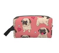 Perro Pug Corazón de San Valentín, Bolsa de Maquillaje Bolsa de cosméticos Bolsa de artículos de tocador de Viaje portátil Organizador de Bolsa de Maquillaje