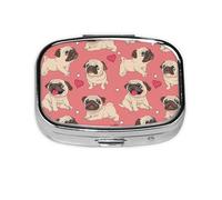 Perro Pug Corazón de San Valentín, Pastillero cuadrado para bolsillo o monedero, pequeño contenedor de pastillas, organizador de pastillas de viaje