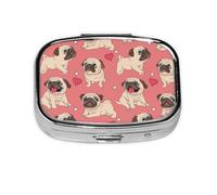 Perro Pug Corazón de San Valentín, Pastillero cuadrado para bolsillo o monedero, pequeño contenedor de pastillas, organizador de pastillas de viaje
