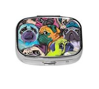 Perro Pug De Dibujos Animados Divertido, Pastillero cuadrado para bolsillo o monedero, pequeño contenedor de pastillas, organizador de pastillas de viaje