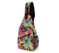 Perro Pug Estilo Pop Art Unisex Mochila Cruzada Multiusos Sling Bag Pequeño Bolso Cruzado Para Moto Acampar Uso Diario