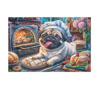 Perro Pug Frente a Chimenea de Navidad Puzzle 1000 Piezas Educativo Familiar Rompecabezas 3D para Toda La Familia Aliviar Estrés Decoración Hogar Portátil 1000 PCS