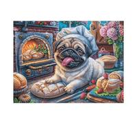 Perro Pug Frente a Chimenea de Navidad Puzzles 500 Piezas Decoración Hogar 3D Elegante Rompecabezas Familiar para Adultos Obra De Arte Colorido DIY Creativo 500 PCS