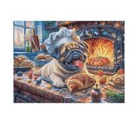 Perro Pug Frente a Chimenea en Invierno Puzzles 500 Piezas Decoración Hogar 3D Elegante Rompecabezas Familiar para Adultos Obra De Arte Colorido DIY Creativo 500 PCS