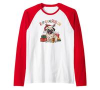 Perro Pug Gracioso Navidad Camiseta Manga Raglan