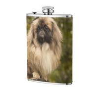 Perro Pug Impreso,Frasco de acero inoxidable 304 de 8 oz con funda de cuero sintético, frasco de bolsillo para licor plano para exteriores