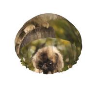 Perro Pug Impreso,Gorro de ducha, gorro de noche, gorro de baño elástico impermeable de doble capa, reutilizable para el cabello.