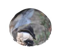 Perro Pug Impreso,Gorro de ducha, gorro de noche, gorro de baño elástico impermeable de doble capa, reutilizable para el cabello.